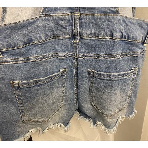 Blue Spice Denim Overall Shorts Distressed Juniors Medium - Picture 3 of 4